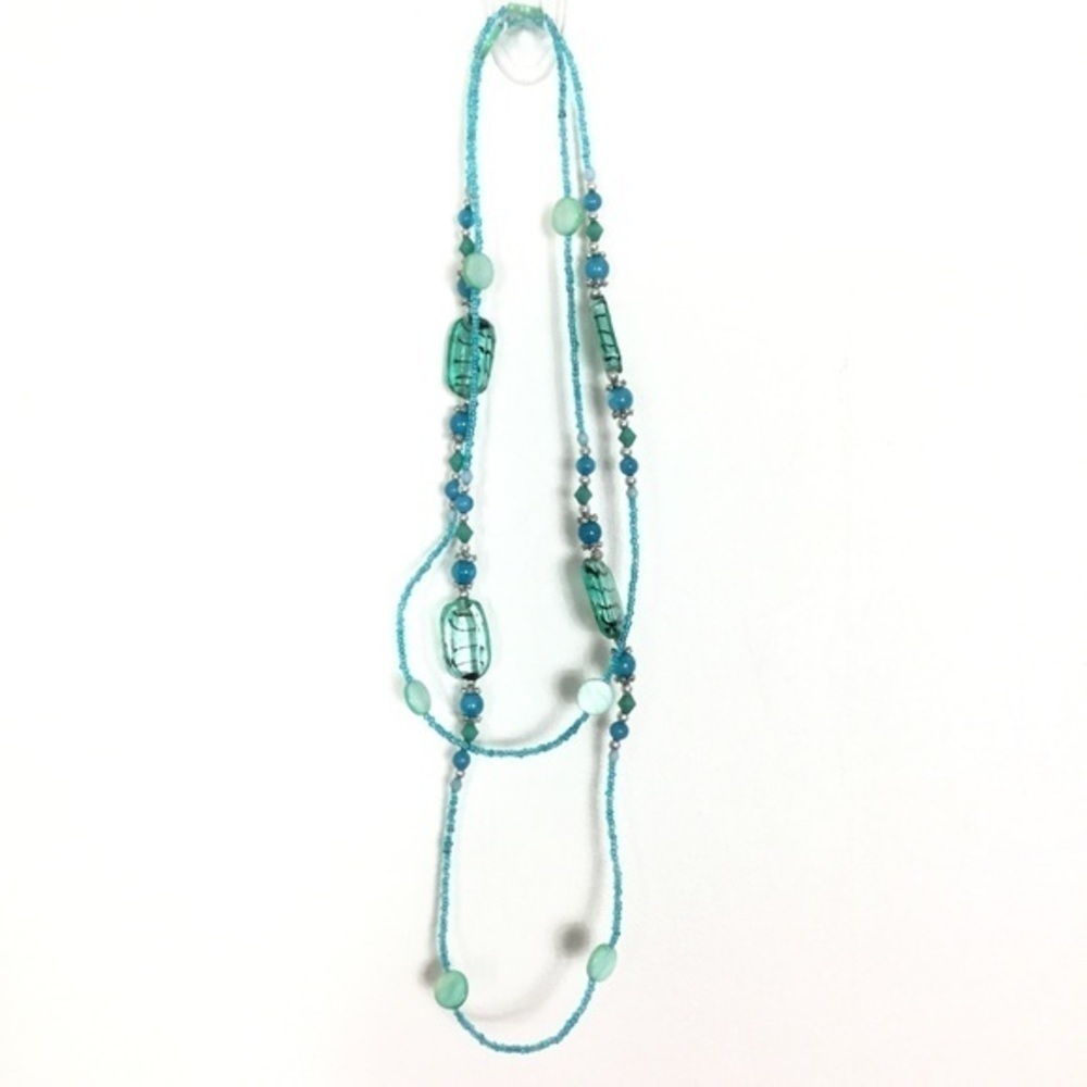 Ocean blue glass‎ beaded double wrap necklace